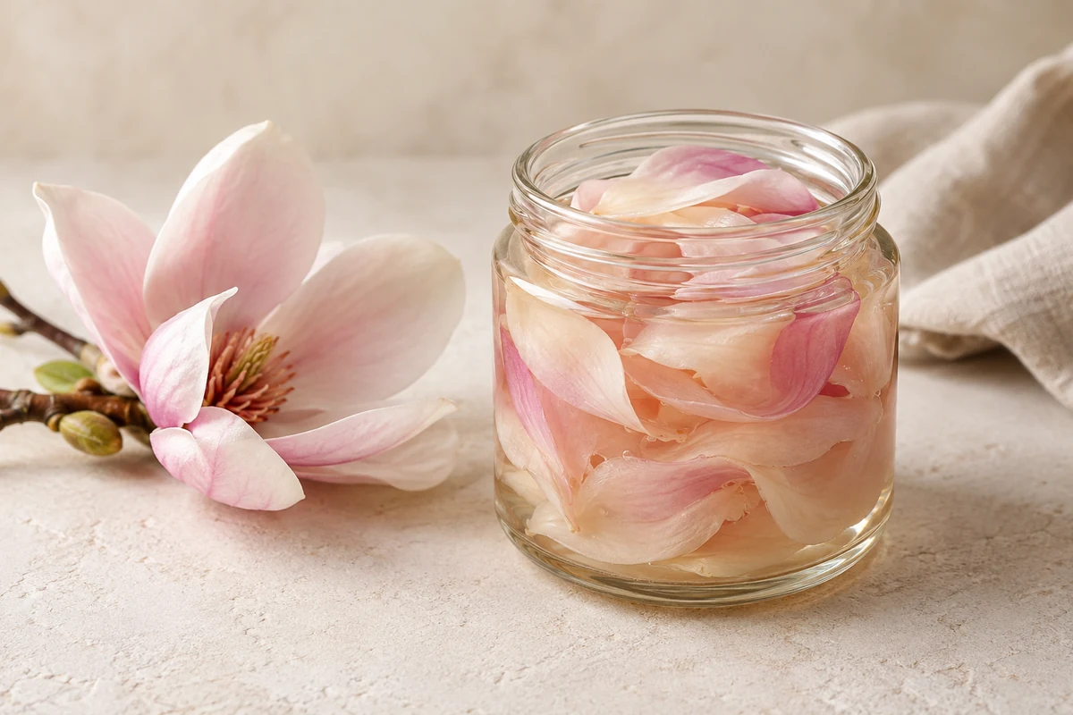 Marynowane płatki magnolii · Przykład podania